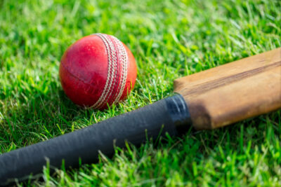 Cricket,Ball,And,Cricket,Bat,On,Green,Grass,Of,Cricket